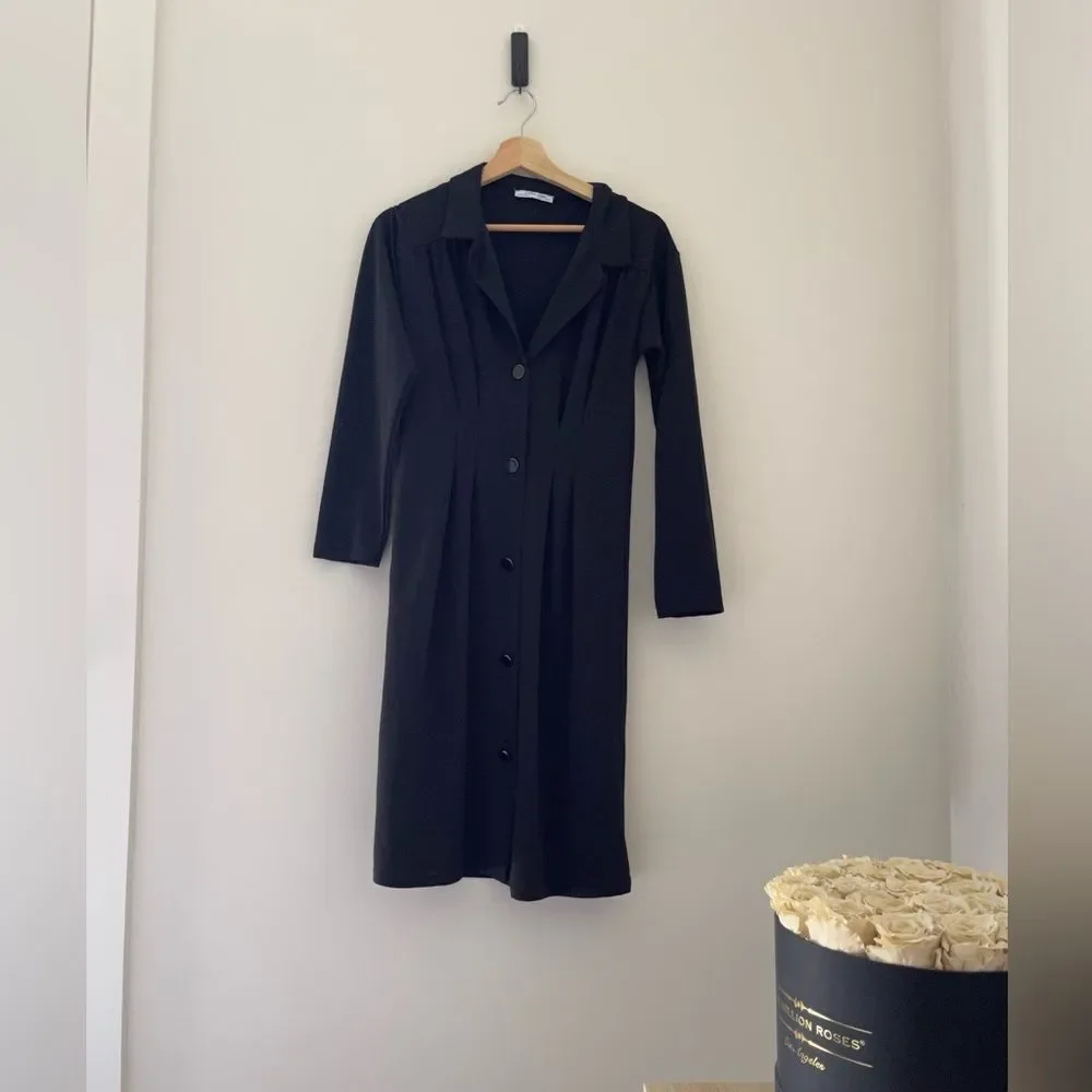 zara black front button up trafaluc dress long sleeves - Picture 1 of 10